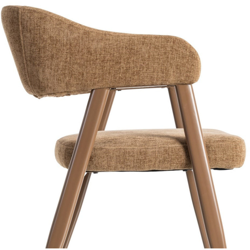 Fauteuil de table mid-century moderne Tissu Métal Marron Bervin (Lot de 2) - 6