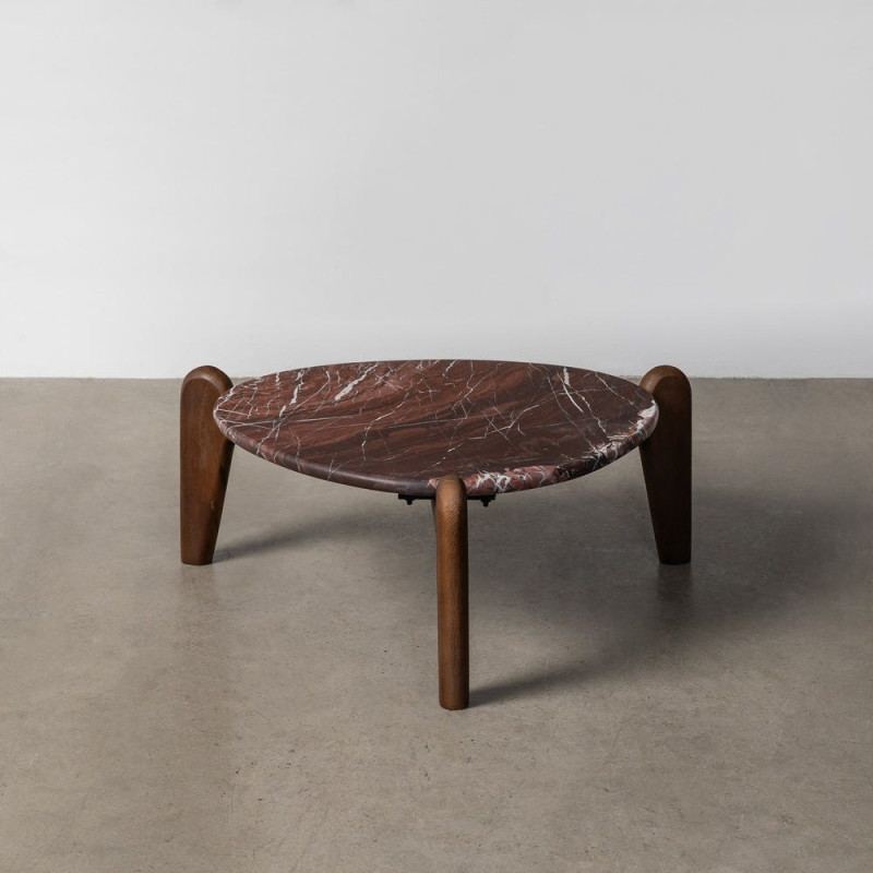 Table basse moderne chic Ovale 70 cm en Marbre Marron Bois de manguier Marron foncé Talven - 1