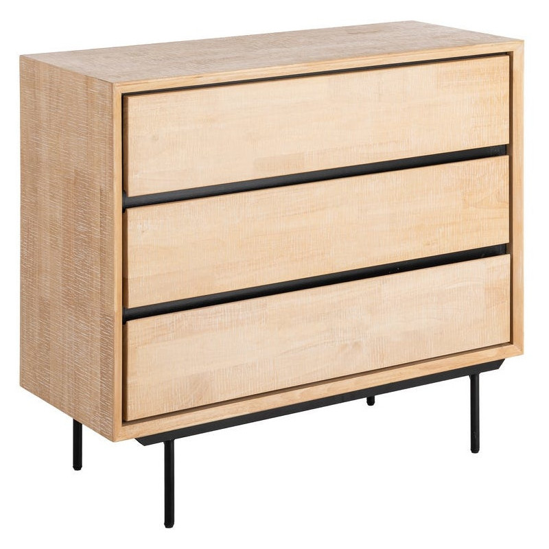 Commode moderne scandinave 3 tiroirs Bois d'hévéa Bois MDF Naturel Métal Noir Sintra - 1
