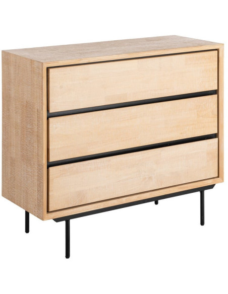 Commode moderne scandinave 3 tiroirs Bois d'hévéa Bois MDF Naturel Métal Noir Sintra - 1
