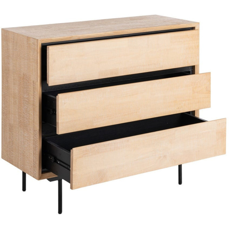 Commode moderne scandinave 3 tiroirs Bois d'hévéa Bois MDF Naturel Métal Noir Sintra - 3