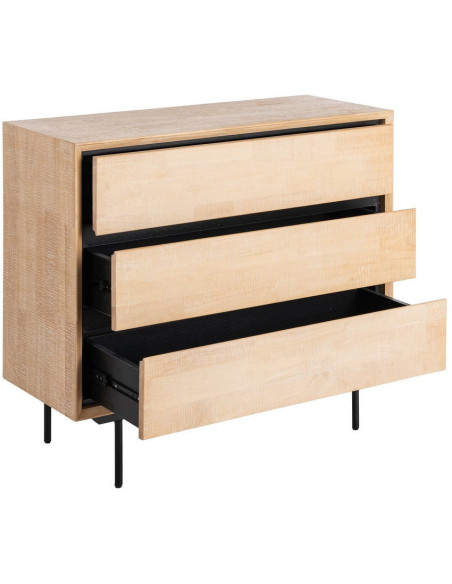 Commode moderne scandinave 3 tiroirs Bois d'hévéa Bois MDF Naturel Métal Noir Sintra - 3