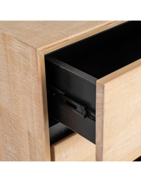 Commode moderne scandinave 3 tiroirs Bois d'hévéa Bois MDF Naturel Métal Noir Sintra - 6