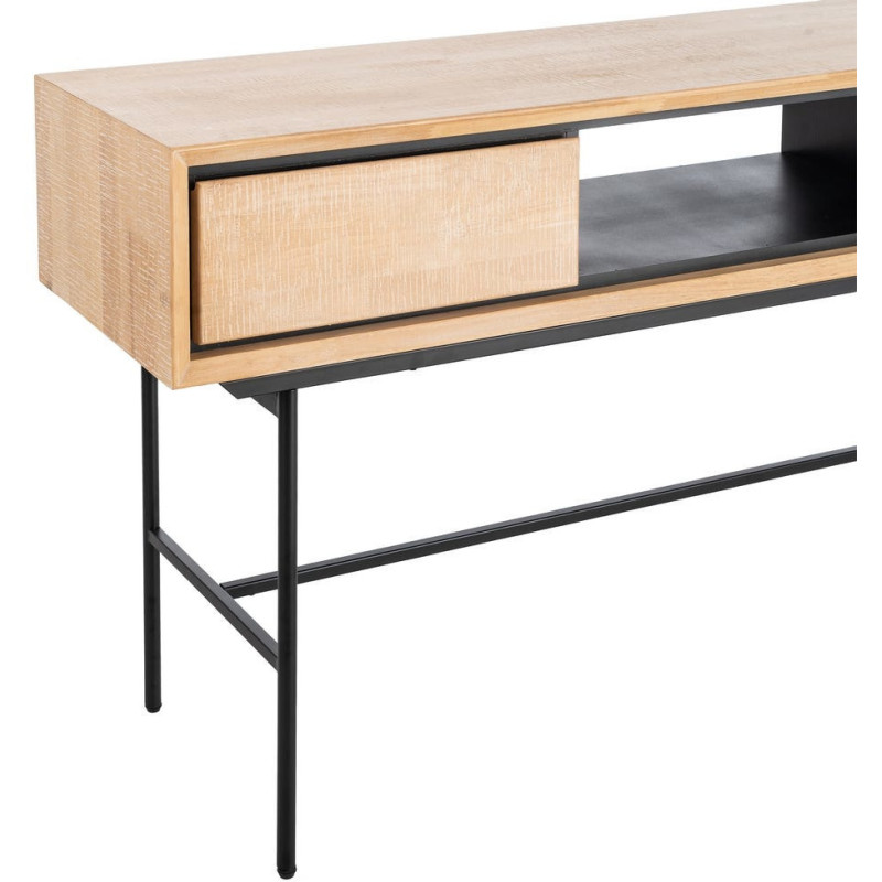 Bureau moderne chic 2 tiroirs 1 niche 150 cm en Bois d'hévéa Bois MDF Naturel Métal Noir Sintra - 3