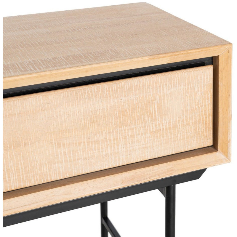 Bureau moderne chic 2 tiroirs 1 niche 150 cm en Bois d'hévéa Bois MDF Naturel Métal Noir Sintra - 4