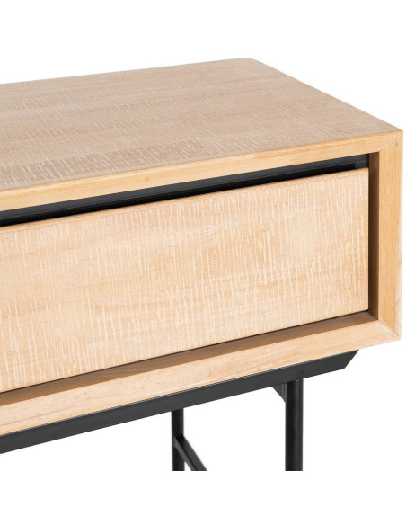 Bureau moderne chic 2 tiroirs 1 niche 150 cm en Bois d'hévéa Bois MDF Naturel Métal Noir Sintra - 4