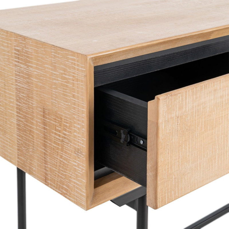 Bureau moderne chic 2 tiroirs 1 niche 150 cm en Bois d'hévéa Bois MDF Naturel Métal Noir Sintra - 6