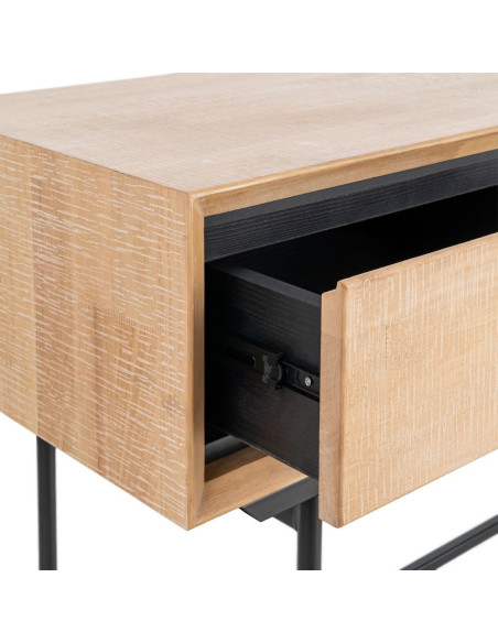 Bureau moderne chic 2 tiroirs 1 niche 150 cm en Bois d'hévéa Bois MDF Naturel Métal Noir Sintra - 6