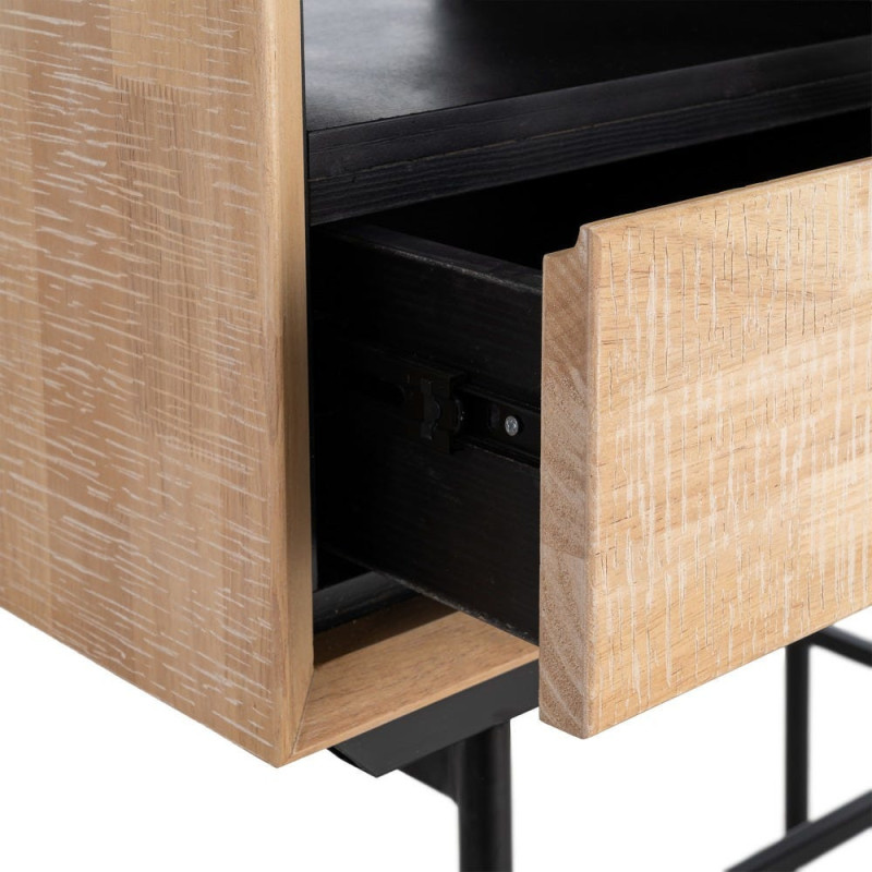 Buffet sur pied moderne chic Haut 2 portes 1 tiroirs 2 niches en Bois d'hévéa Bois MDF Naturel Métal Noir Sintra - 5