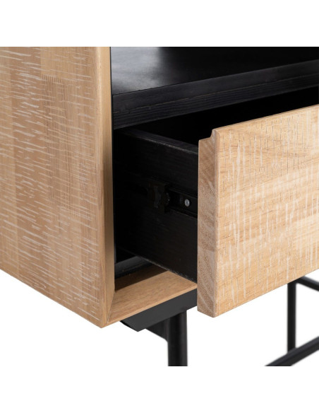 Buffet sur pied moderne chic Haut 2 portes 1 tiroirs 2 niches en Bois d'hévéa Bois MDF Naturel Métal Noir Sintra - 5