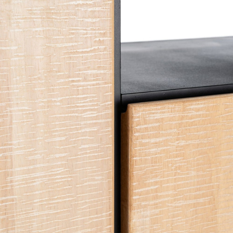 Buffet sur pied moderne chic Haut 2 portes 1 tiroirs 2 niches en Bois d'hévéa Bois MDF Naturel Métal Noir Sintra - 8