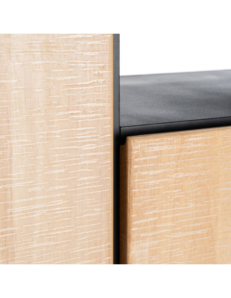 Buffet sur pied moderne chic Haut 2 portes 1 tiroirs 2 niches en Bois d'hévéa Bois MDF Naturel Métal Noir Sintra - 8