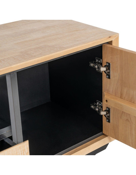 Meuble TV moderne chic 1 porte 3 tiroirs 1 niche 148 cm en Bois d'hévéa Bois MDF Naturel Métal Noir Sintra - 4