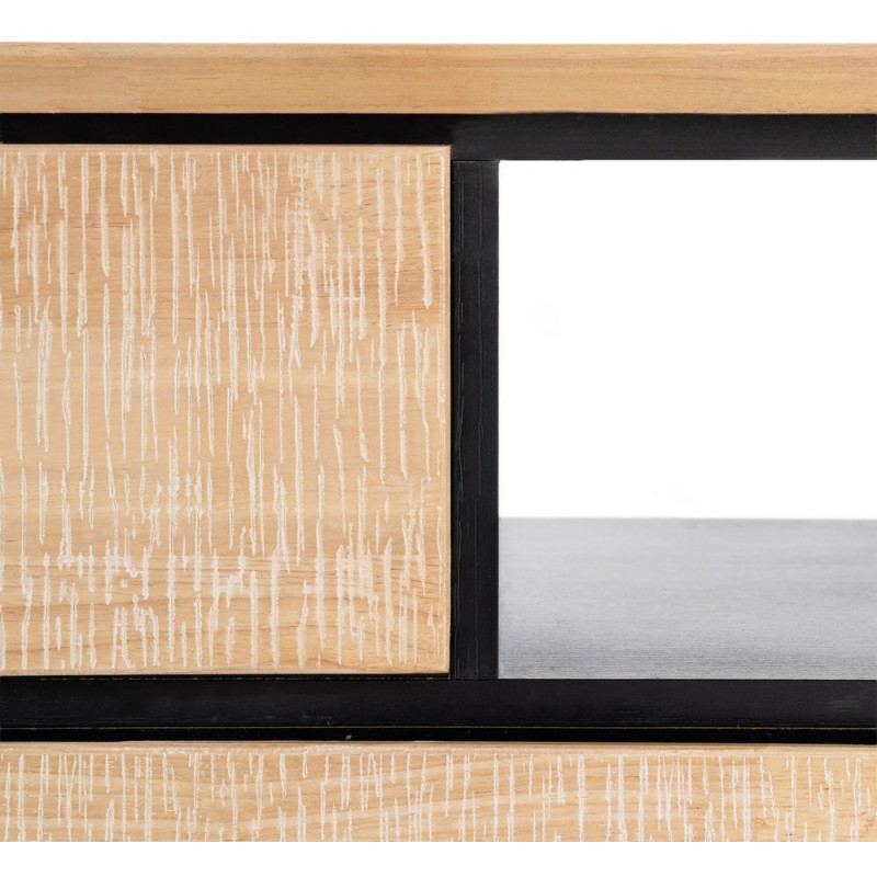 Meuble TV moderne chic 1 porte 3 tiroirs 1 niche 148 cm en Bois d'hévéa Bois MDF Naturel Métal Noir Sintra - 8