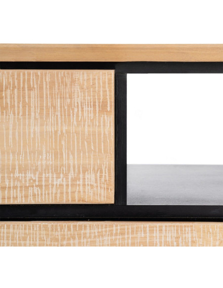 Meuble TV moderne chic 1 porte 3 tiroirs 1 niche 148 cm en Bois d'hévéa Bois MDF Naturel Métal Noir Sintra - 8