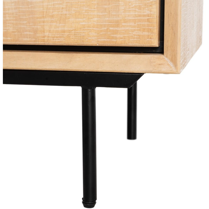 Meuble TV moderne chic 1 porte 3 tiroirs 1 niche 148 cm en Bois d'hévéa Bois MDF Naturel Métal Noir Sintra - 9