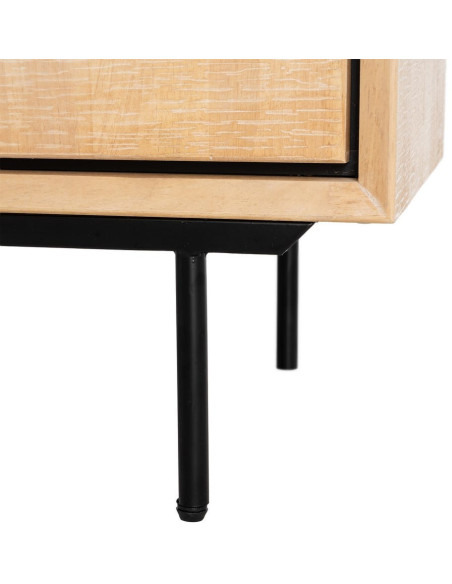 Meuble TV moderne chic 1 porte 3 tiroirs 1 niche 148 cm en Bois d'hévéa Bois MDF Naturel Métal Noir Sintra - 9