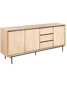 Grand Buffet moderne chic Bas 3 portes 3 tiroirs 200 cm en Bois d'hévéa Bois MDF Naturel Métal Noir Sintra - 1