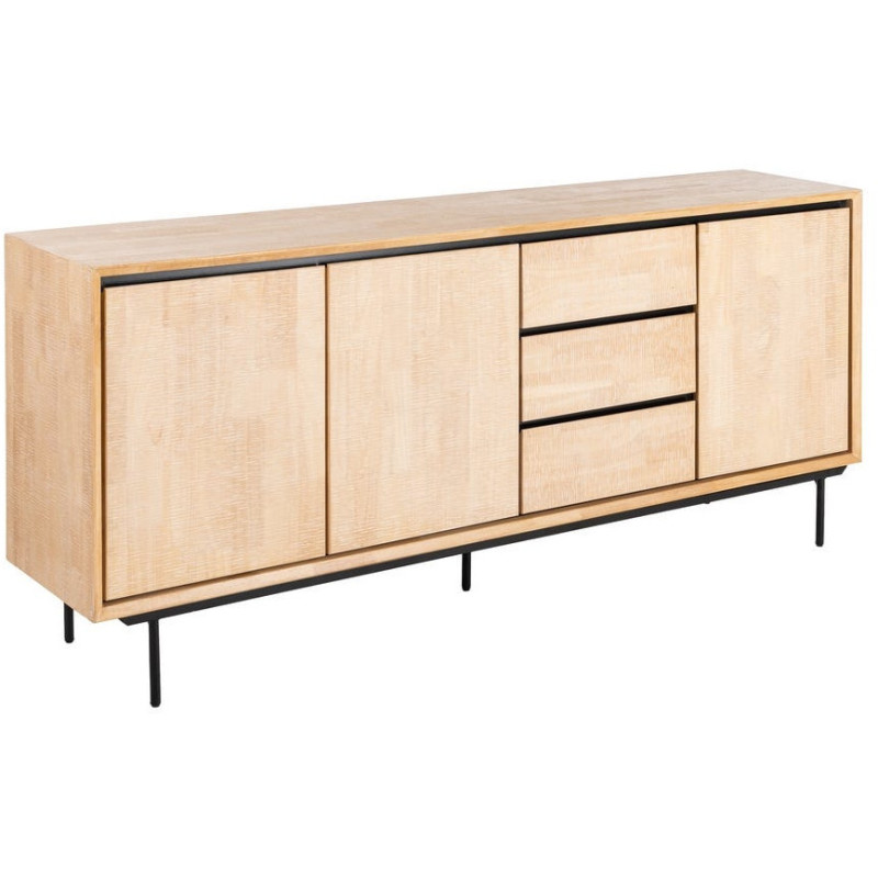 Grand Buffet moderne chic Bas 3 portes 3 tiroirs 200 cm en Bois d'hévéa Bois MDF Naturel Métal Noir Sintra - 1