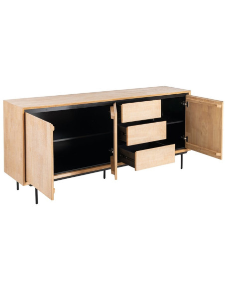 Grand Buffet moderne chic Bas 3 portes 3 tiroirs 200 cm en Bois d'hévéa Bois MDF Naturel Métal Noir Sintra - 2