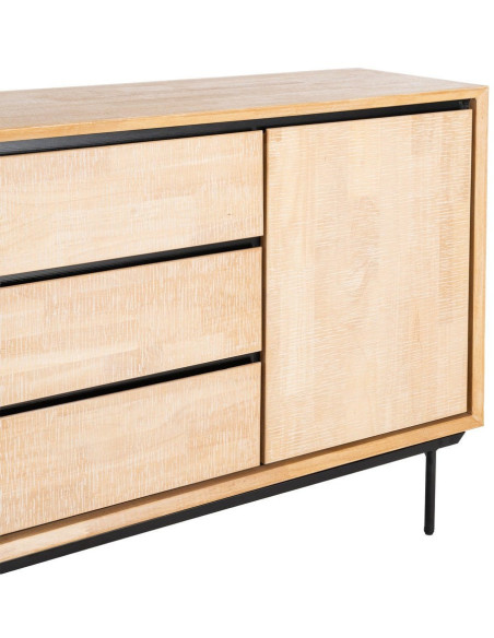 Grand Buffet moderne chic Bas 3 portes 3 tiroirs 200 cm en Bois d'hévéa Bois MDF Naturel Métal Noir Sintra - 3