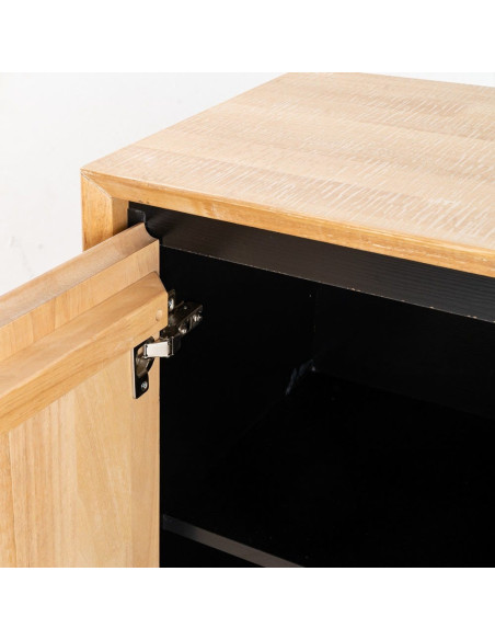 Grand Buffet moderne chic Bas 3 portes 3 tiroirs 200 cm en Bois d'hévéa Bois MDF Naturel Métal Noir Sintra - 4