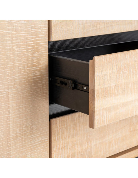 Grand Buffet moderne chic Bas 3 portes 3 tiroirs 200 cm en Bois d'hévéa Bois MDF Naturel Métal Noir Sintra - 5