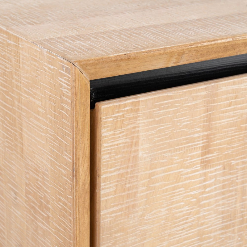 Grand Buffet moderne chic Bas 3 portes 3 tiroirs 200 cm en Bois d'hévéa Bois MDF Naturel Métal Noir Sintra - 6