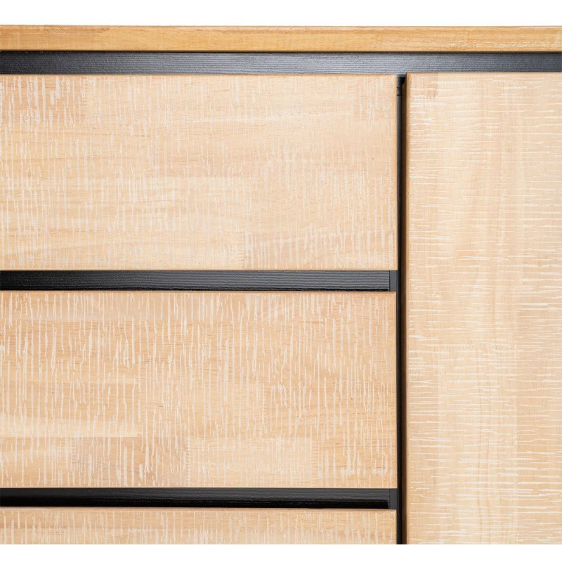 Grand Buffet moderne chic Bas 3 portes 3 tiroirs 200 cm en Bois d'hévéa Bois MDF Naturel Métal Noir Sintra - 7