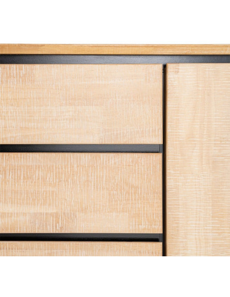Grand Buffet moderne chic Bas 3 portes 3 tiroirs 200 cm en Bois d'hévéa Bois MDF Naturel Métal Noir Sintra - 7