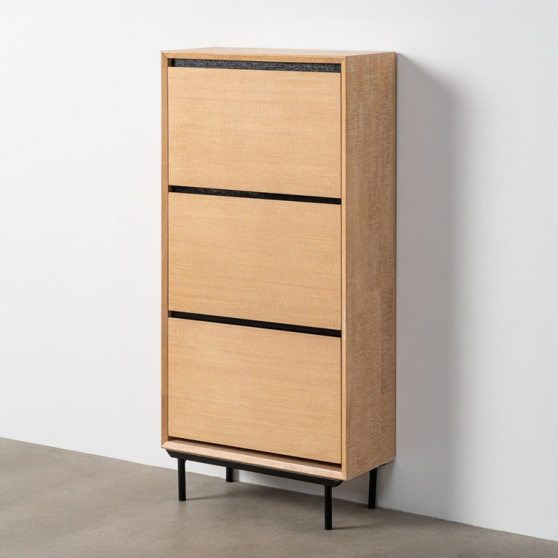 Grand Meuble à chaussures moderne chic 3 tiroirs en Bois d'hévéa Bois MDF Naturel Métal Noir Sintra - 7