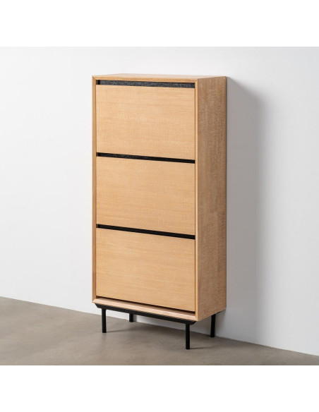 Grand Meuble à chaussures moderne chic 3 tiroirs en Bois d'hévéa Bois MDF Naturel Métal Noir Sintra - 7