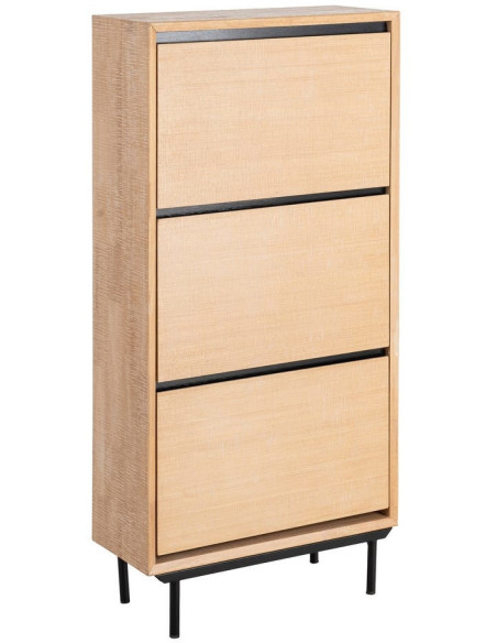 Grand Meuble à chaussures moderne chic 3 tiroirs en Bois d'hévéa Bois MDF Naturel Métal Noir Sintra - 1