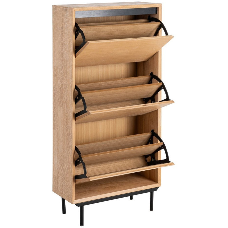 Grand Meuble à chaussures moderne chic 3 tiroirs en Bois d'hévéa Bois MDF Naturel Métal Noir Sintra - 2