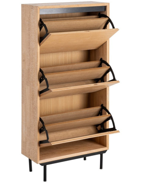 Grand Meuble à chaussures moderne chic 3 tiroirs en Bois d'hévéa Bois MDF Naturel Métal Noir Sintra - 2