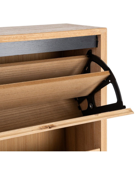 Grand Meuble à chaussures moderne chic 3 tiroirs en Bois d'hévéa Bois MDF Naturel Métal Noir Sintra - 4