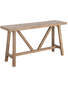 Console style campagne chic Rectangulaire 140 cm en Bois d'hévéa Naturel Malvio - 1
