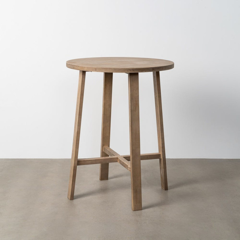 Table haute style campagne chic Ronde 2 personnes 79 cm en Bois d'hévéa Naturel Malvio - 7
