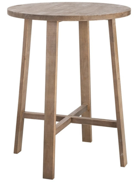 Table haute style campagne chic Ronde 2 personnes 79 cm en Bois d'hévéa Naturel Malvio - 1