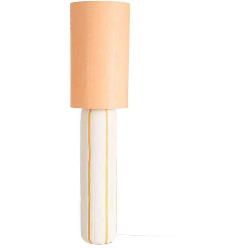 Lampadaire style rétro années 70 Hauteur 122 cm en Céramique Blanc Motif lignes Tissu Orange PVC Velira - 1