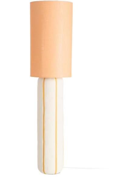 Lampadaire style rétro années 70 Hauteur 122 cm en Céramique Blanc Motif lignes Tissu Orange PVC Velira - 1