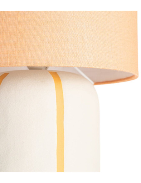 Lampadaire style rétro années 70 Hauteur 122 cm en Céramique Blanc Motif lignes Tissu Orange PVC Velira - 3