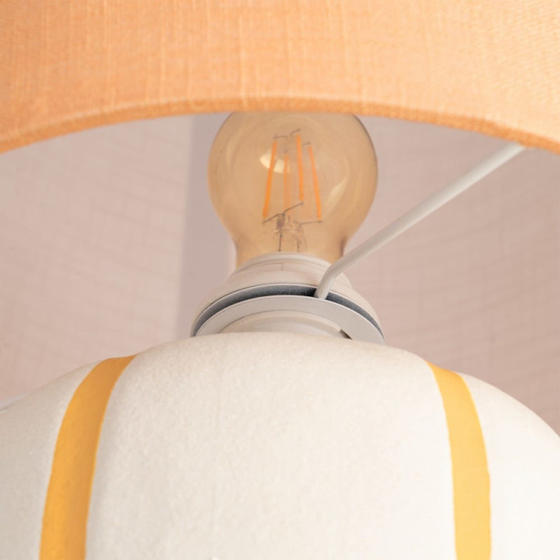 Lampadaire style rétro années 70 Hauteur 122 cm en Céramique Blanc Motif lignes Tissu Orange PVC Velira - 4