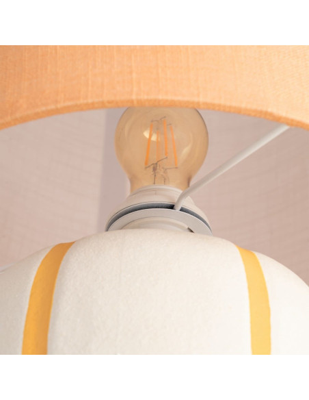 Lampadaire style rétro années 70 Hauteur 122 cm en Céramique Blanc Motif lignes Tissu Orange PVC Velira - 4