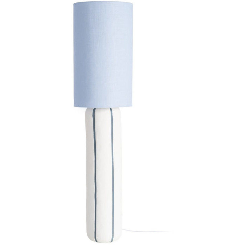 Lampadaire style rétro années 70 Hauteur 122 cm en Céramique Blanc Motif lignes Tissu Bleu PVC Velira - 1