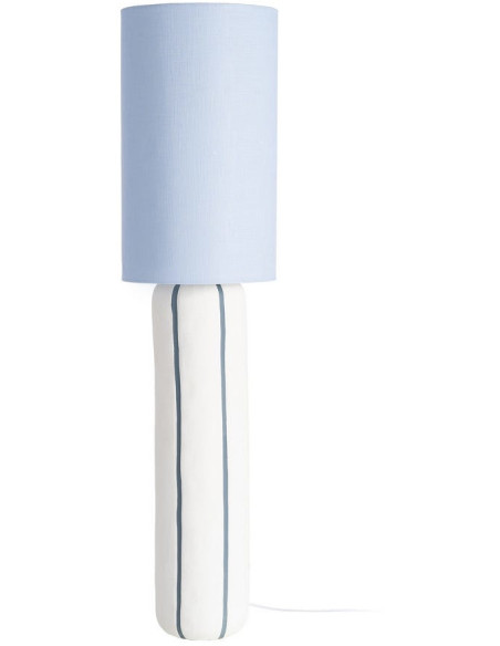Lampadaire style rétro années 70 Hauteur 122 cm en Céramique Blanc Motif lignes Tissu Bleu PVC Velira - 1