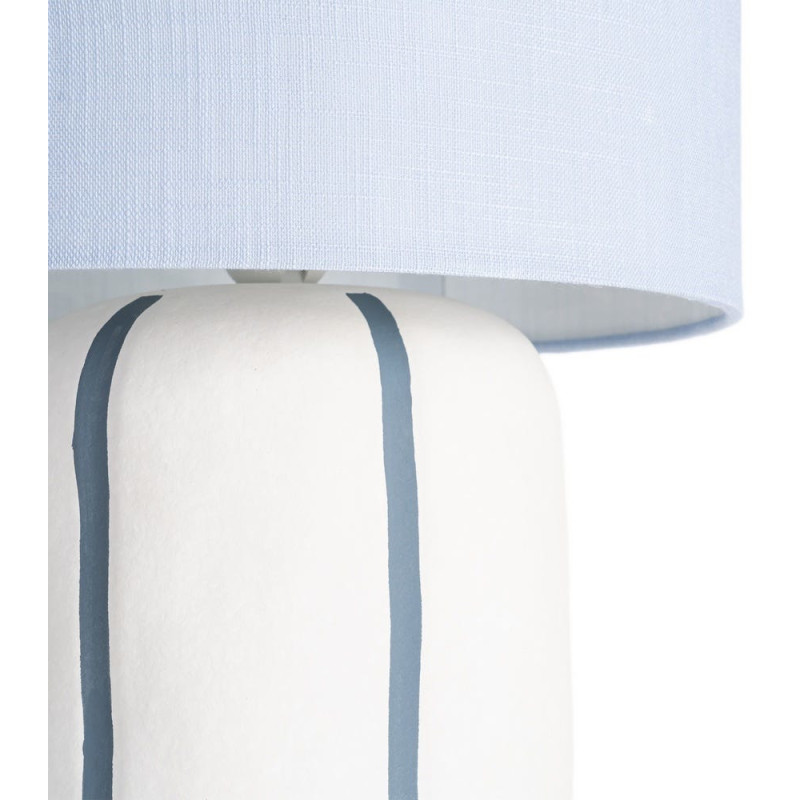 Lampadaire style rétro années 70 Hauteur 122 cm en Céramique Blanc Motif lignes Tissu Bleu PVC Velira - 3