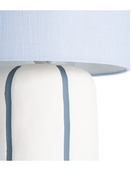 Lampadaire style rétro années 70 Hauteur 122 cm en Céramique Blanc Motif lignes Tissu Bleu PVC Velira - 3