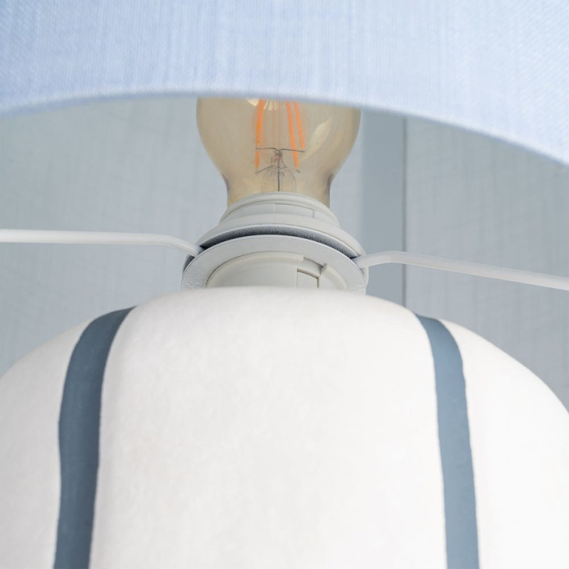 Lampadaire style rétro années 70 Hauteur 122 cm en Céramique Blanc Motif lignes Tissu Bleu PVC Velira - 4