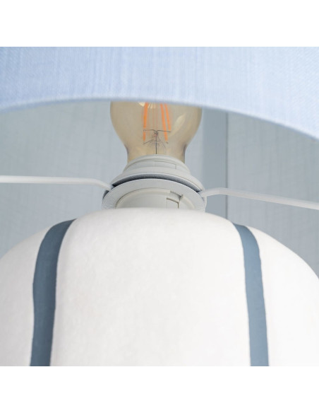 Lampadaire style rétro années 70 Hauteur 122 cm en Céramique Blanc Motif lignes Tissu Bleu PVC Velira - 4